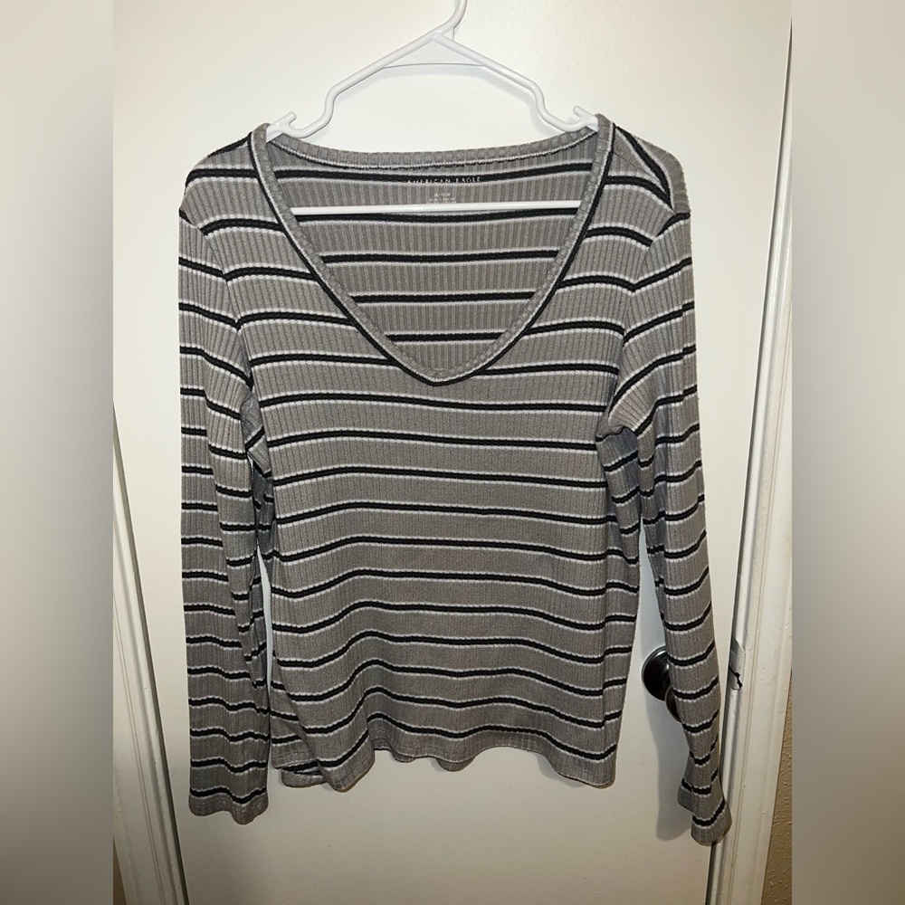 American Eagle Outfitters Black and White Striped Blouse